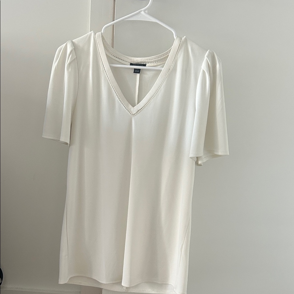 Ann Taylor Cream V-Neck Blouse